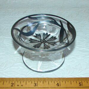 Vtg Heisey Glass 3" Footed Almond/Nut Dish w/Silver Overlay, 6-Panel Colonial